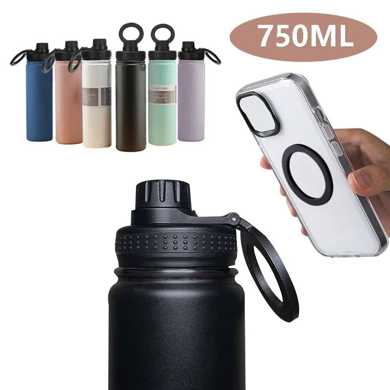 750ml Stainless Steel Vacuum Bottle With Magnetic Bracket Large Capacity Insulation Water Bottle For Travel Sports Water Cup - LOCKDEALZ