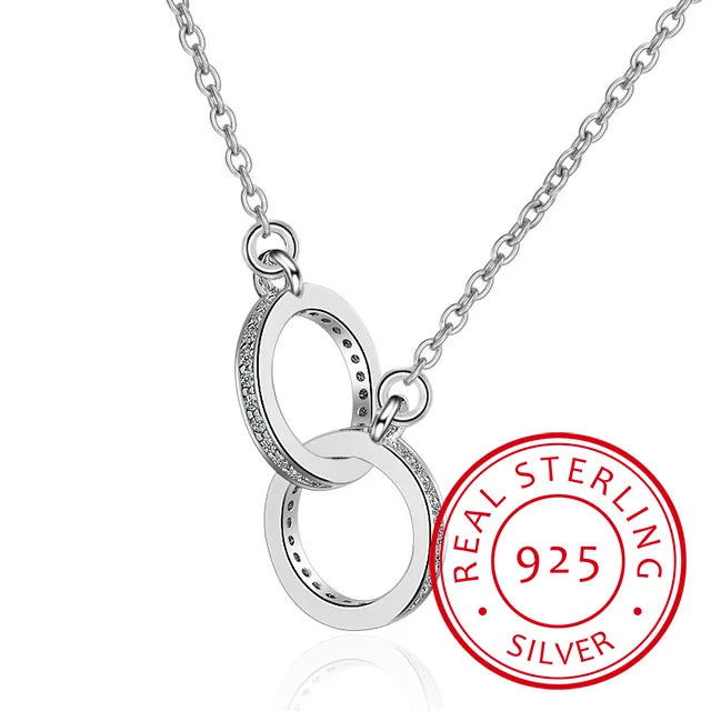 925 Sterling Silver Double Circle CZ Zirconia Necklaces & Pendants For Women Gift kolye choker collares bijoux S-N61 - LOCKDEALZ