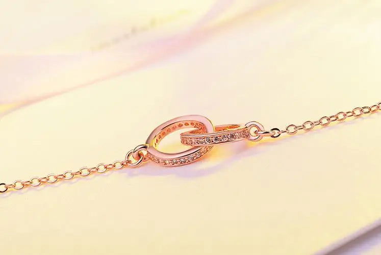 925 Sterling Silver Double Circle CZ Zirconia Necklaces & Pendants For Women Gift kolye choker collares bijoux S-N61 - LOCKDEALZ