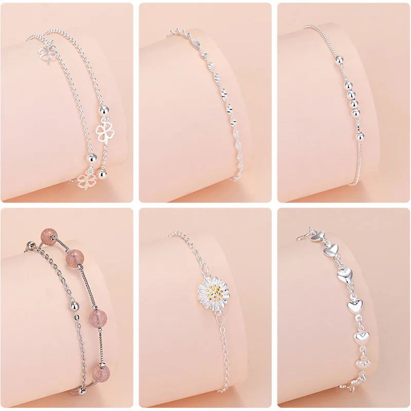 925 Sterling Silver Lucky Bead Charm Bracelet For Women Chain Round Bangles Fashion Luxury Quality Jewelry Christmas Accessories - LOCKDEALZ
