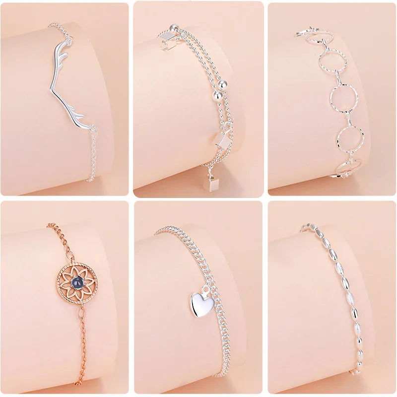 925 Sterling Silver Lucky Bead Charm Bracelet For Women Chain Round Bangles Fashion Luxury Quality Jewelry Christmas Accessories - LOCKDEALZ