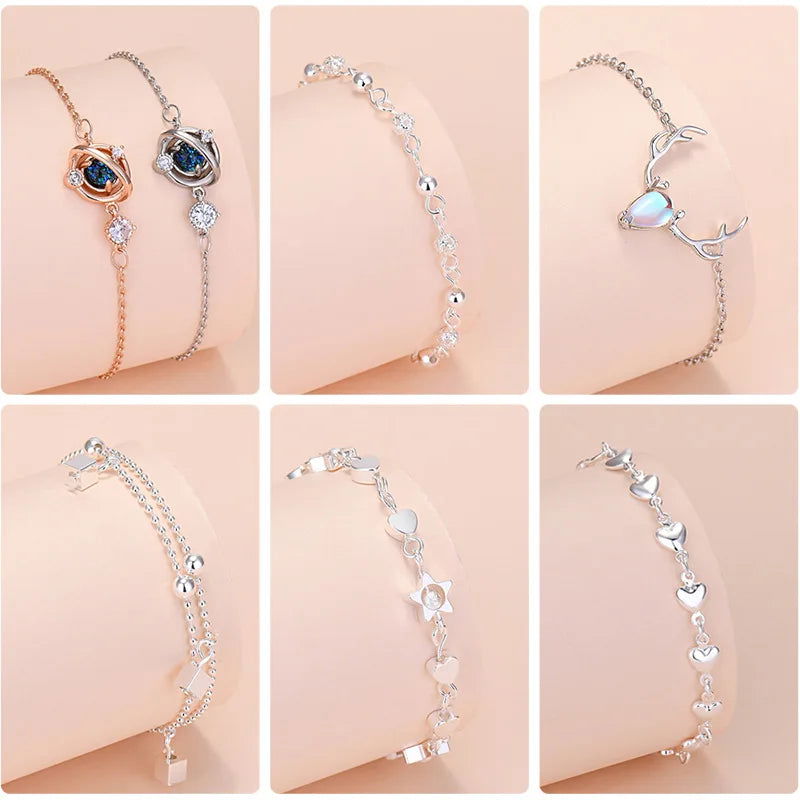 925 Sterling Silver Lucky Bead Charm Bracelet For Women Chain Round Bangles Fashion Luxury Quality Jewelry Christmas Accessories - LOCKDEALZ