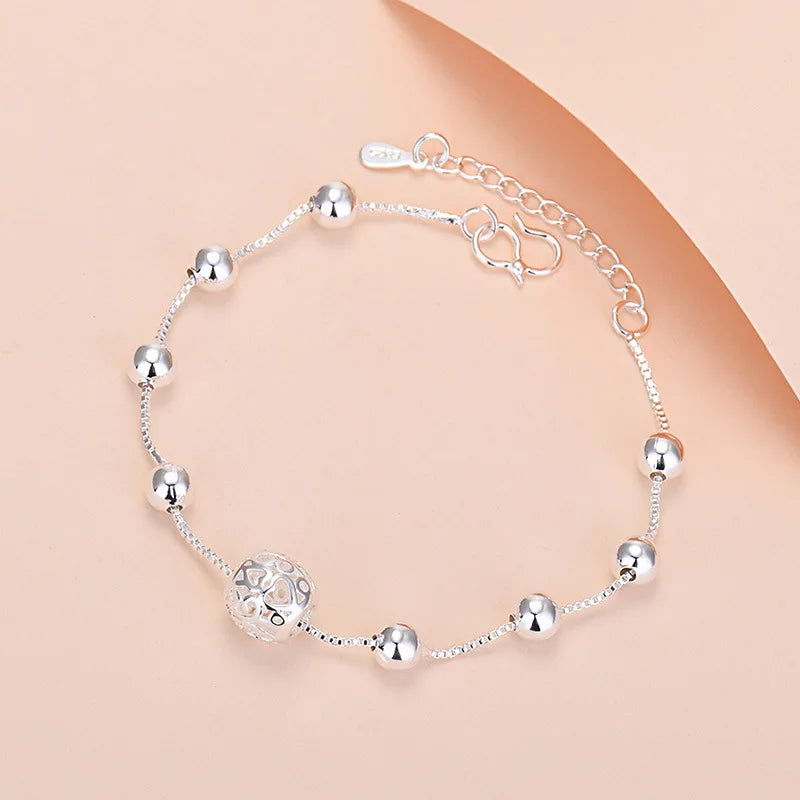 925 Sterling Silver Lucky Bead Charm Bracelet For Women Chain Round Bangles Fashion Luxury Quality Jewelry Christmas Accessories - LOCKDEALZ