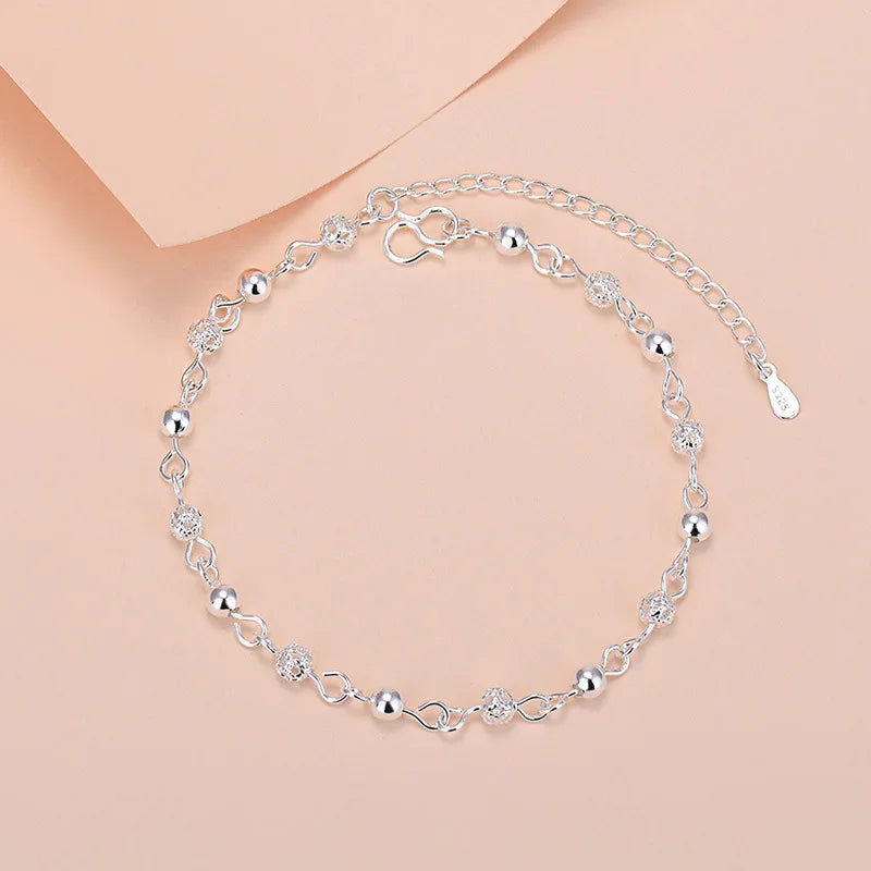 925 Sterling Silver Lucky Bead Charm Bracelet For Women Chain Round Bangles Fashion Luxury Quality Jewelry Christmas Accessories - LOCKDEALZ