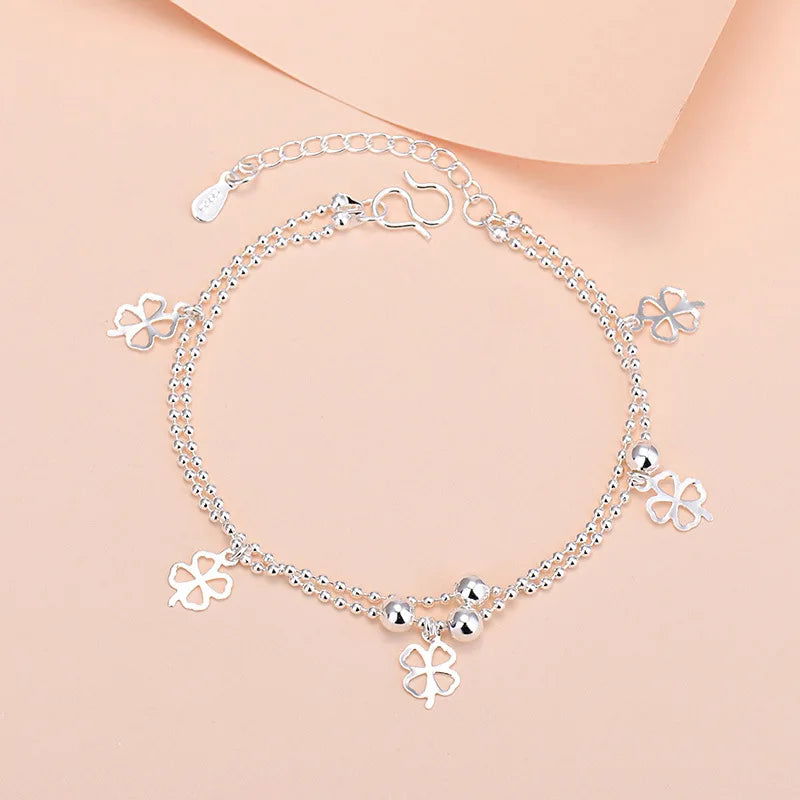 925 Sterling Silver Lucky Bead Charm Bracelet For Women Chain Round Bangles Fashion Luxury Quality Jewelry Christmas Accessories - LOCKDEALZ
