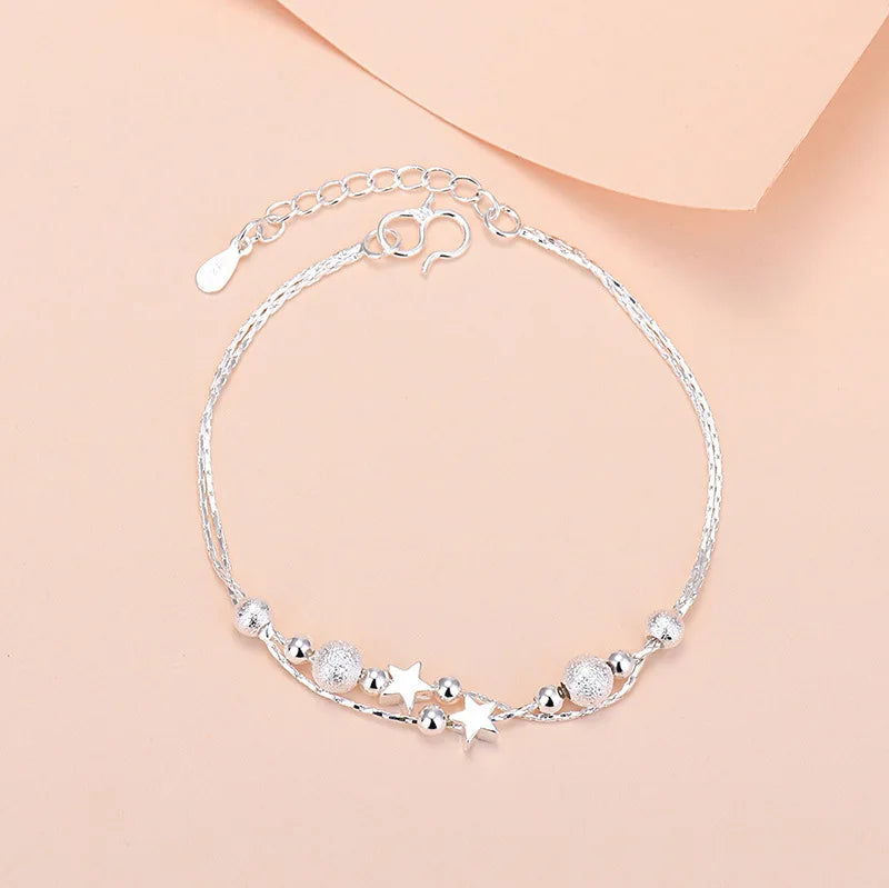 925 Sterling Silver Lucky Bead Charm Bracelet For Women Chain Round Bangles Fashion Luxury Quality Jewelry Christmas Accessories - LOCKDEALZ