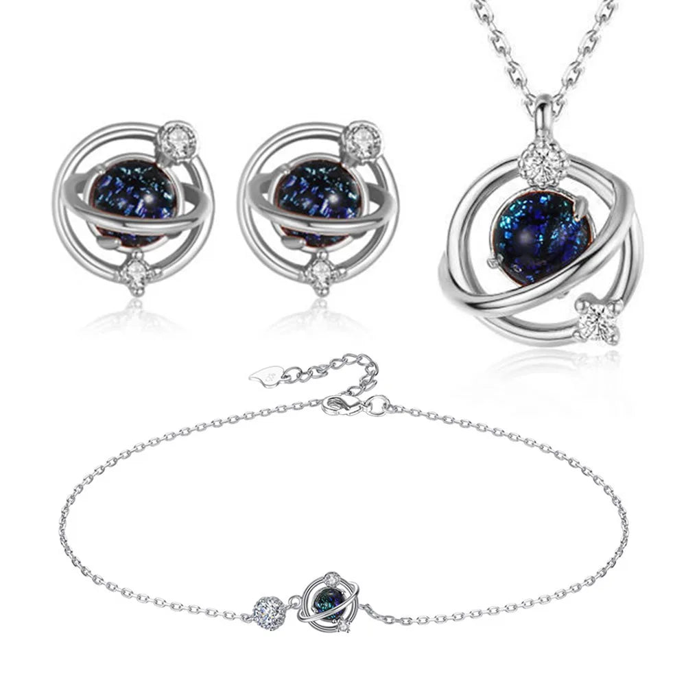 925 Sterling Silver Star Crystal Elegant Jewelry Sets For Women Earring Necklace Bracelet Fine Jewellery Wholesale Accessories - LOCKDEALZ