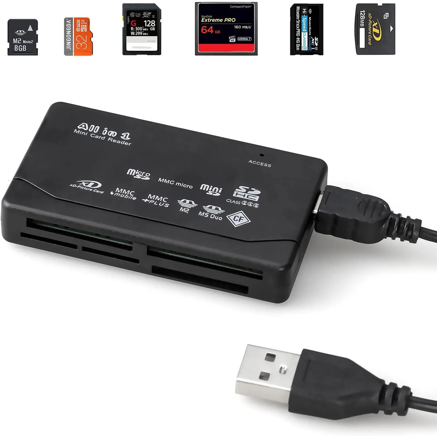 All In One Memory Card Reader USB External Cardreader SD SDHC Mini Micro M2 MMC XD CF Reader  For MP3, Digital Camera - LOCKDEALZ