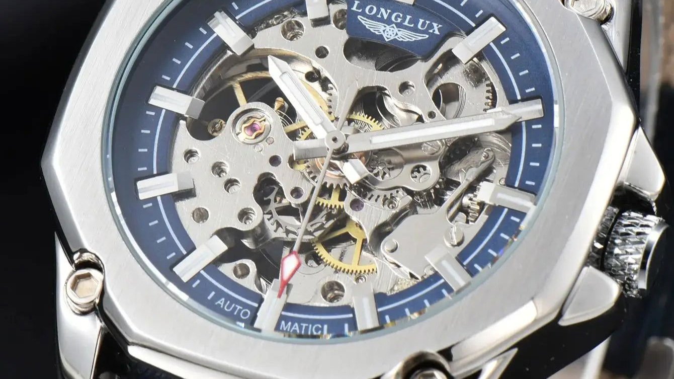 Automatic watch for men luxury skeleton waterproof leather - LOCKDEALZ