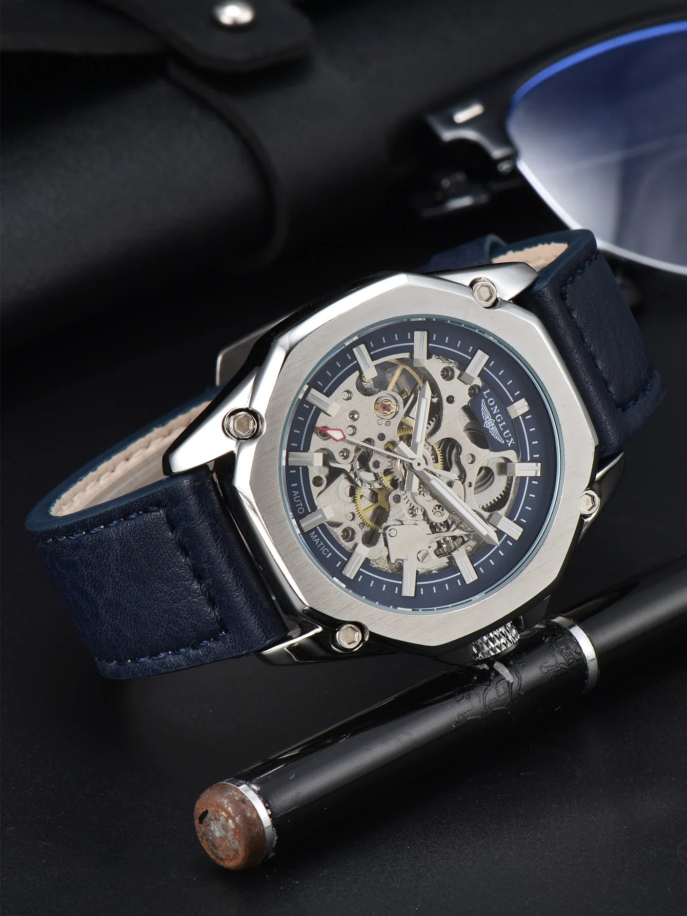 Automatic watch for men luxury skeleton waterproof leather - LOCKDEALZ