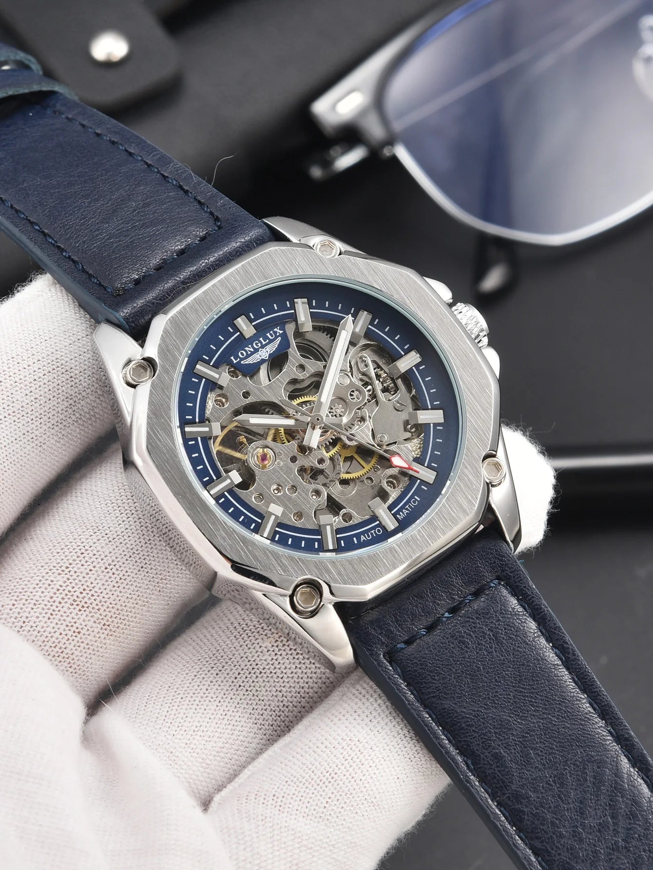 Automatic watch for men luxury skeleton waterproof leather - LOCKDEALZ