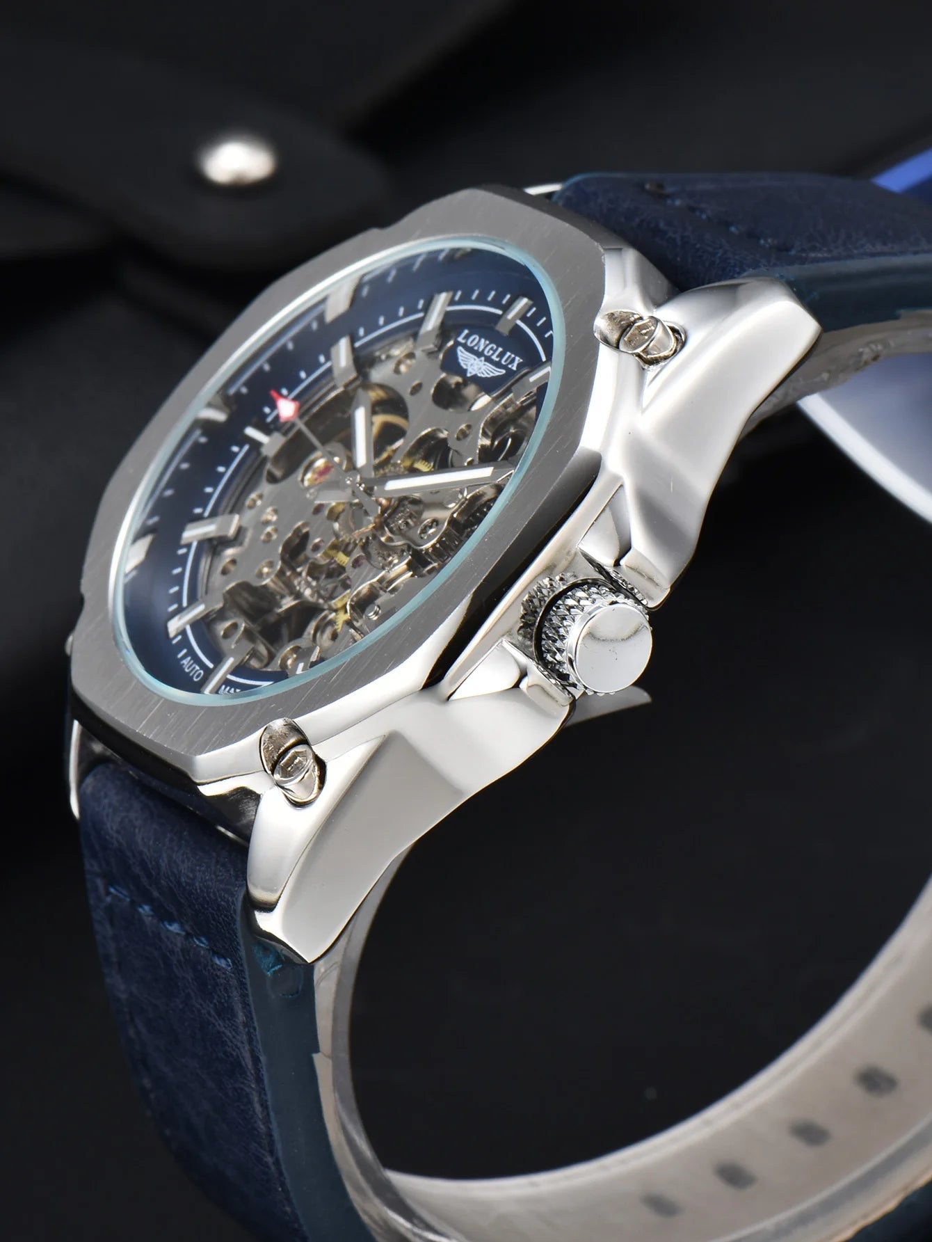 Automatic watch for men luxury skeleton waterproof leather - LOCKDEALZ