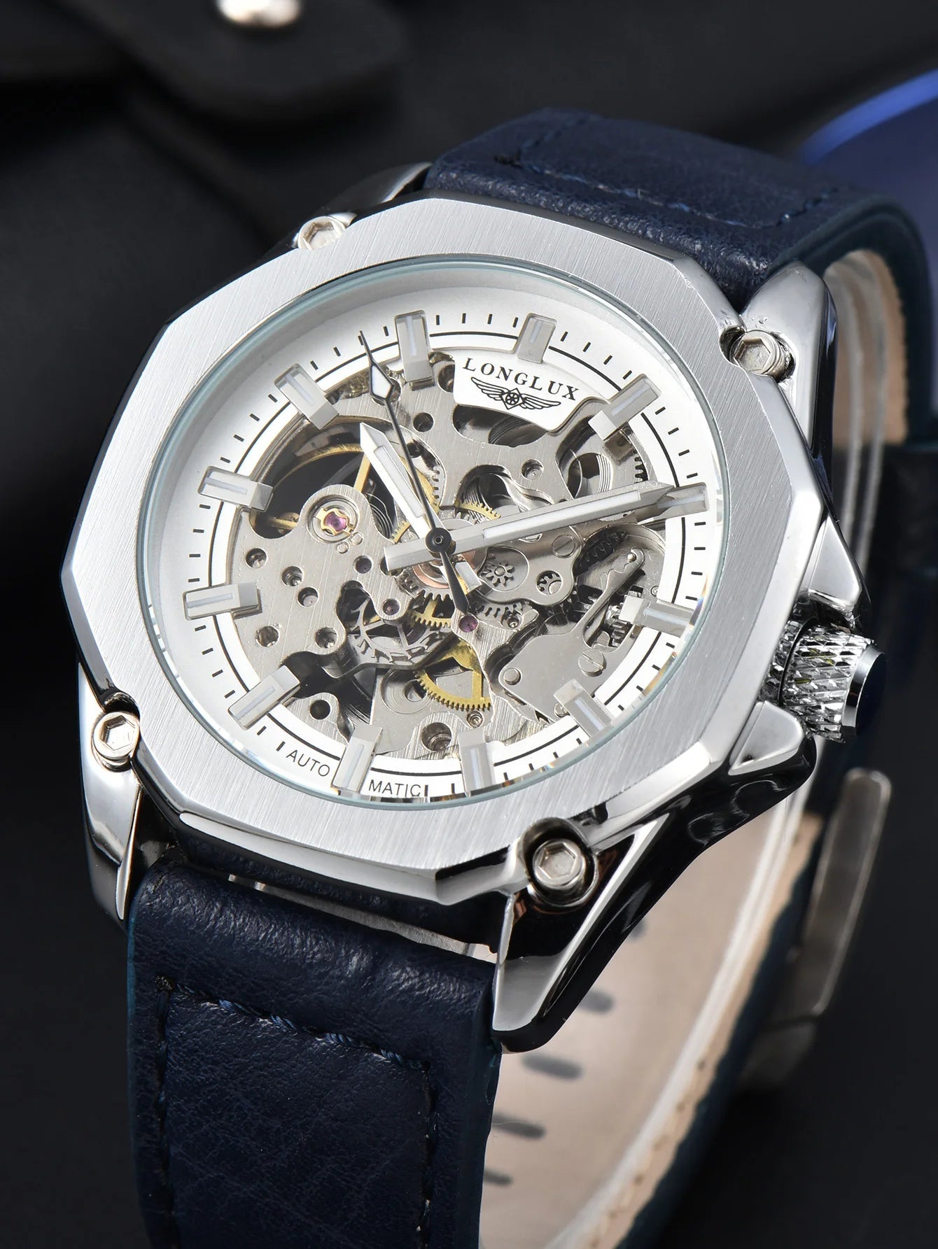 Automatic watch for men luxury skeleton waterproof leather - LOCKDEALZ