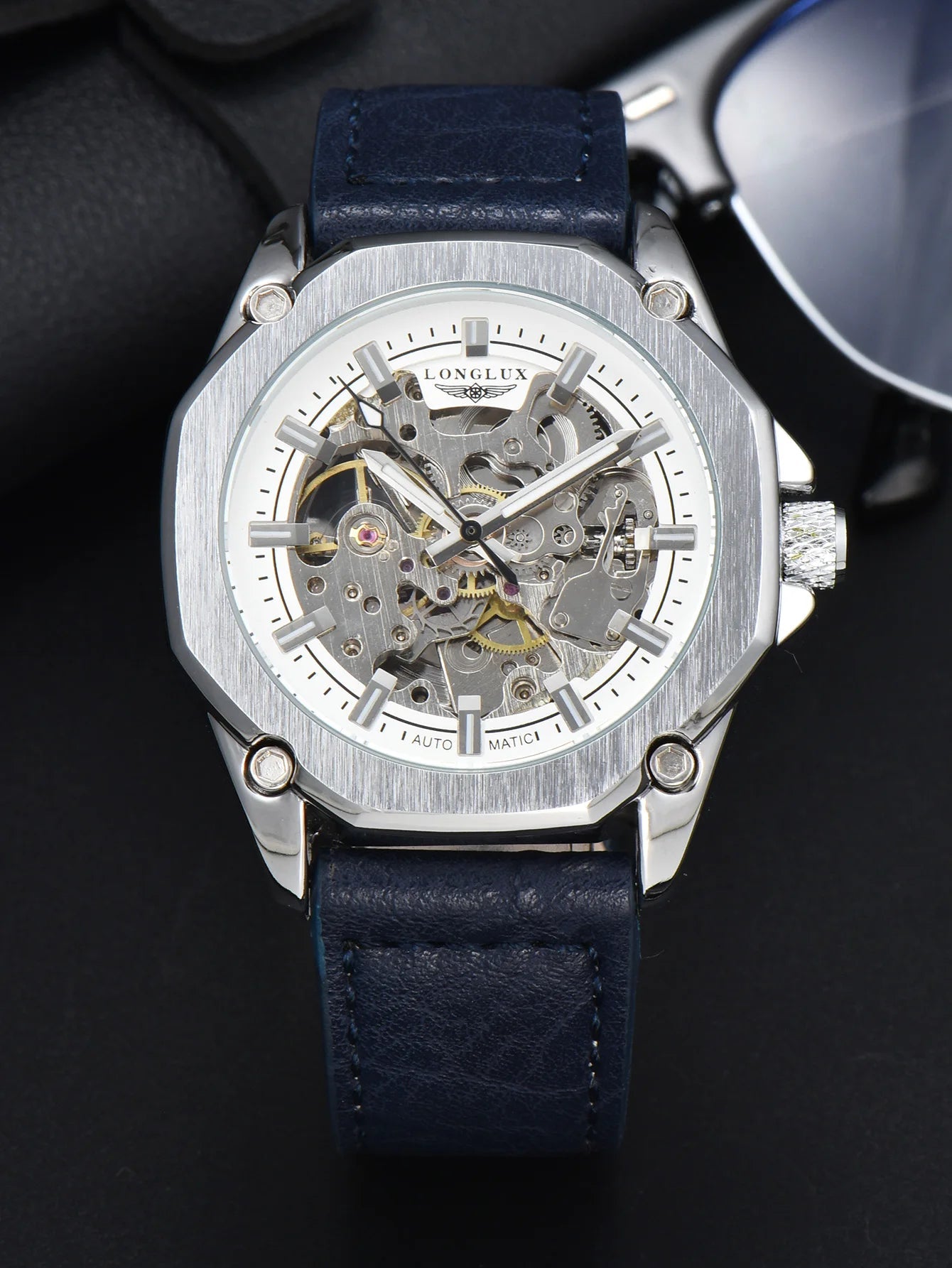 Automatic watch for men luxury skeleton waterproof leather - LOCKDEALZ