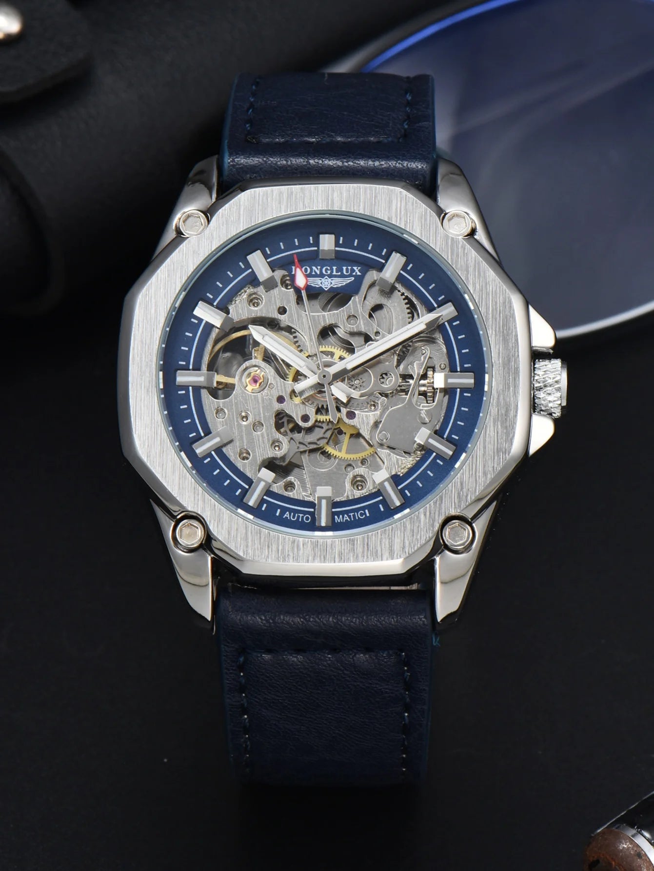 Automatic watch for men luxury skeleton waterproof leather - LOCKDEALZ