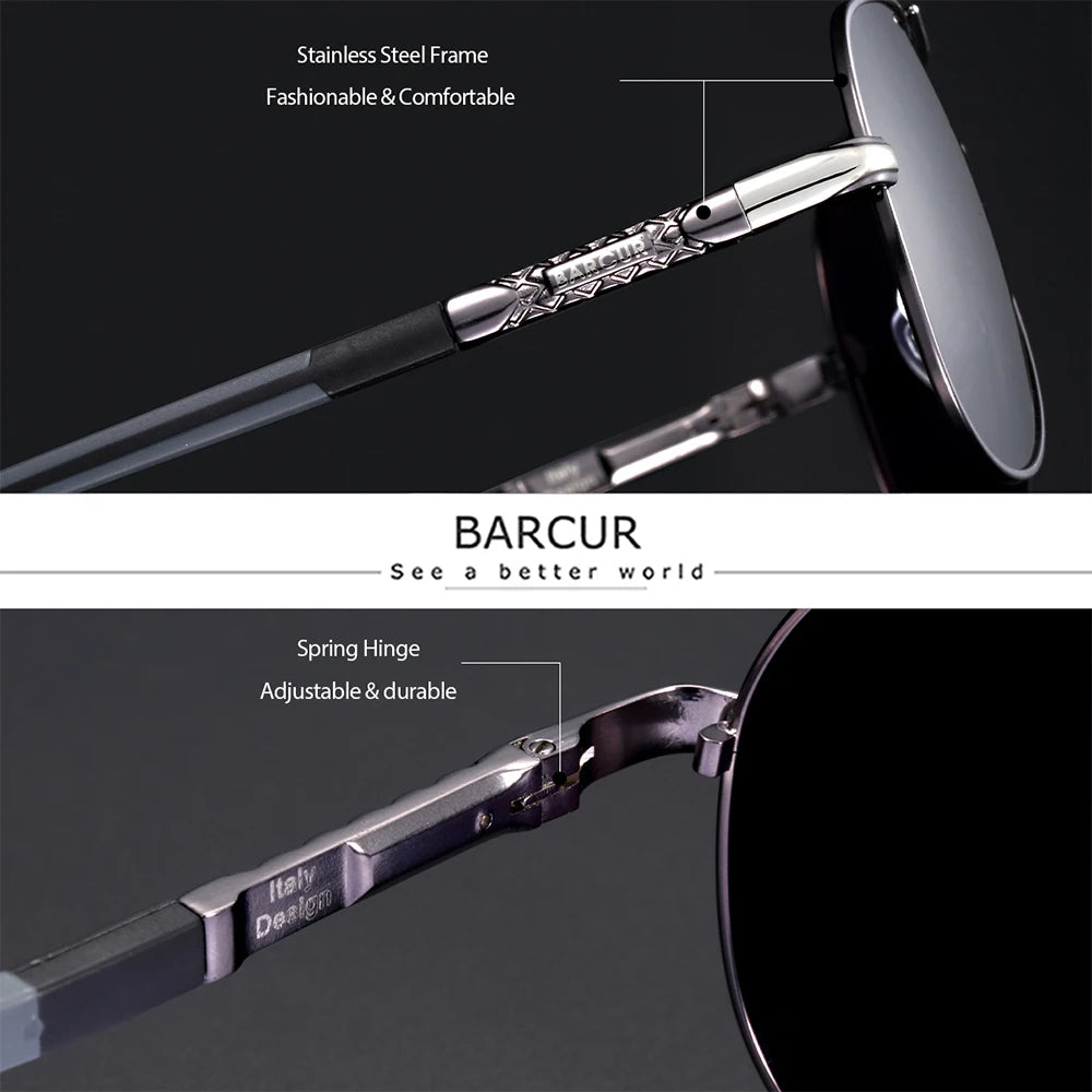 BARCUR Men Sunglasses Brand Original Polarized Driver glasses Polaroid Sun glass Male Pilot Eyewear - LOCKDEALZ