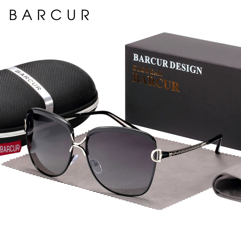 BARCUR Polarized Ladies Sunglasses Women Gradient Lens Round Sun Glasses Square Luxury Brand Oculos Lunette De Soleil Femme - LOCKDEALZ