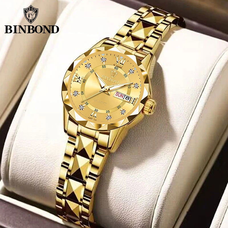 BINBOND B2521 Top Brand Luxury Fashion Business Womens Quartz Watches 30M Waterproof Week Date Clock Sport Womens Wristwatch - LOCKDEALZ