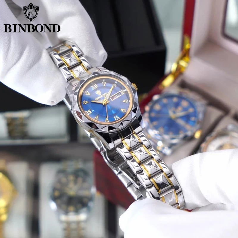 BINBOND B2521 Top Brand Luxury Fashion Business Womens Quartz Watches 30M Waterproof Week Date Clock Sport Womens Wristwatch - LOCKDEALZ