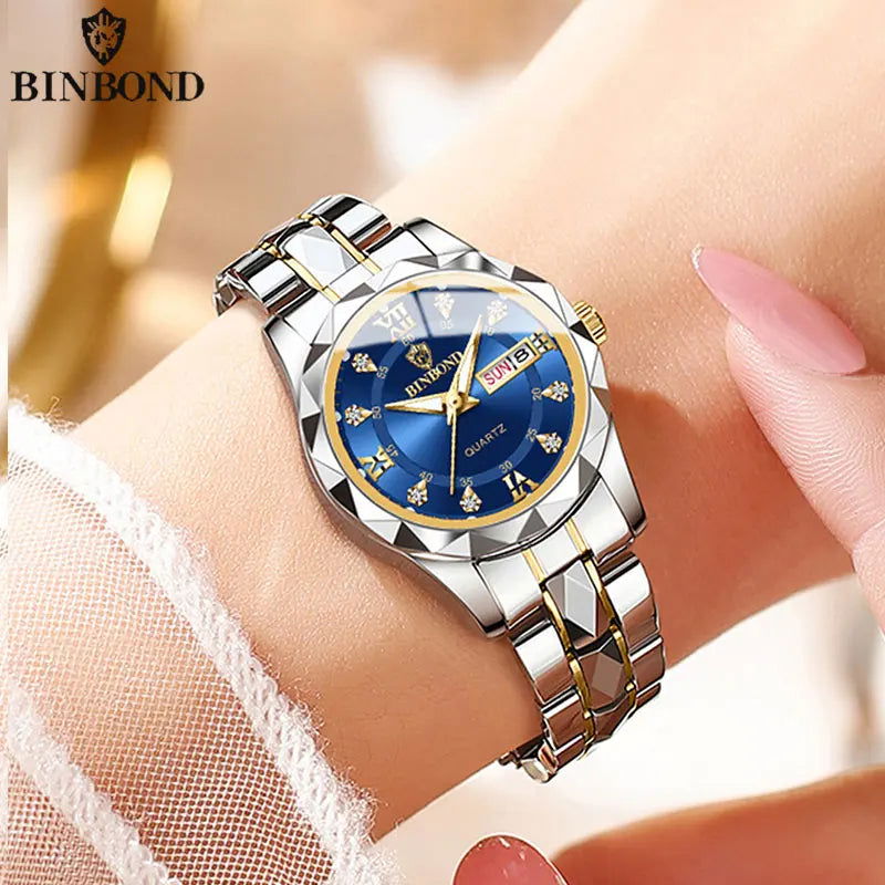 BINBOND B2521 Top Brand Luxury Fashion Business Womens Quartz Watches 30M Waterproof Week Date Clock Sport Womens Wristwatch - LOCKDEALZ