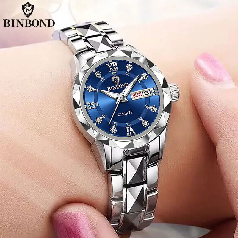 BINBOND B2521 Top Brand Luxury Fashion Business Womens Quartz Watches 30M Waterproof Week Date Clock Sport Womens Wristwatch - LOCKDEALZ