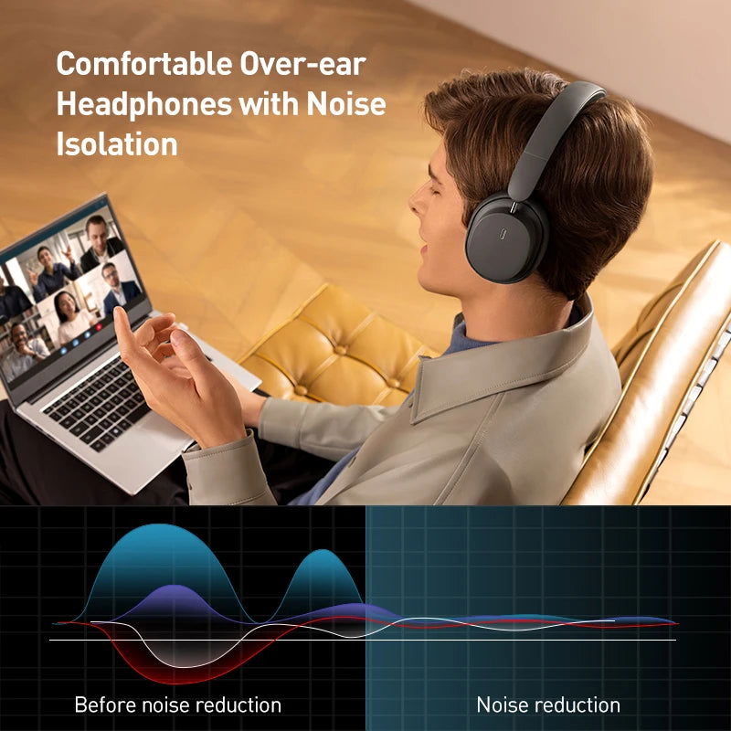 Baseus Bowie D05 Headphones Wireless Earphone Bluetooth 5.3 Headset HiFI Stereo Fones Foldable Wireless Wired Dual Use Headphone - LOCKDEALZ