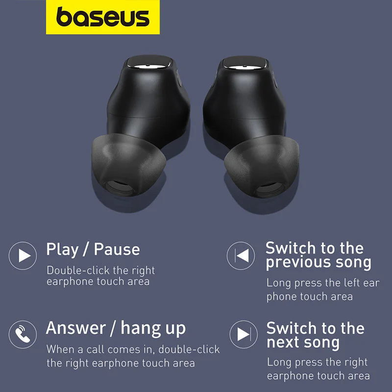 Baseus Bowie WM01 TWS Wireless Earphones Bluetooth 5.3 Earphone HD Headphones Touch Control Earbuds for iOS/Android Headphones - LOCKDEALZ