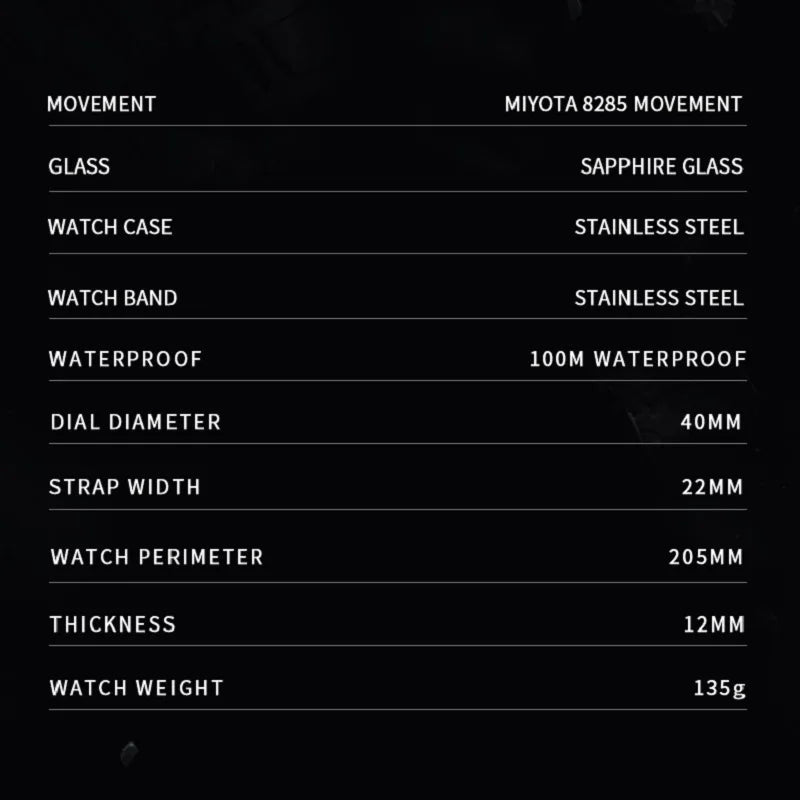 CADISEN Men's Mechanical Watches Luxury Meteorite Dial Automatic Watch For Men Week 100M Japan MIYOTA 8285 Movement Clock Man - LOCKDEALZ