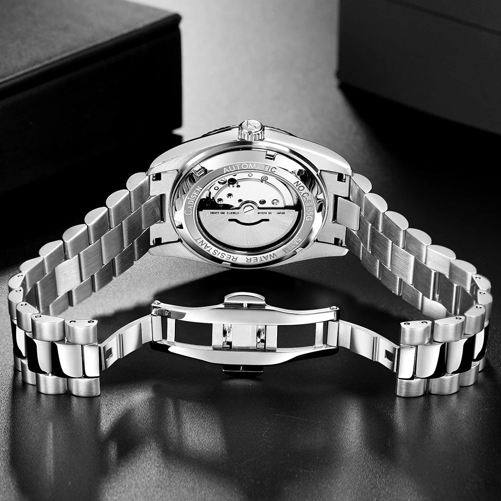 CADISEN Men's Mechanical Watches Luxury Meteorite Dial Automatic Watch For Men Week 100M Japan MIYOTA 8285 Movement Clock Man - LOCKDEALZ