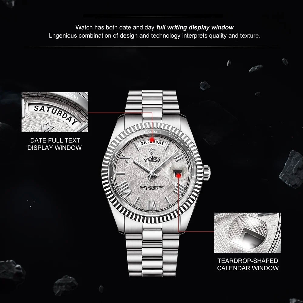 CADISEN Men's Mechanical Watches Luxury Meteorite Dial Automatic Watch For Men Week 100M Japan MIYOTA 8285 Movement Clock Man - LOCKDEALZ