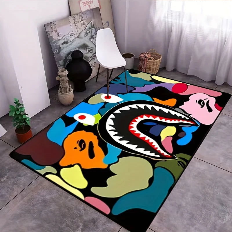 Camo Shark Face Cool Area Rug Non-Slip Large Carpet Washable - LOCKDEALZ