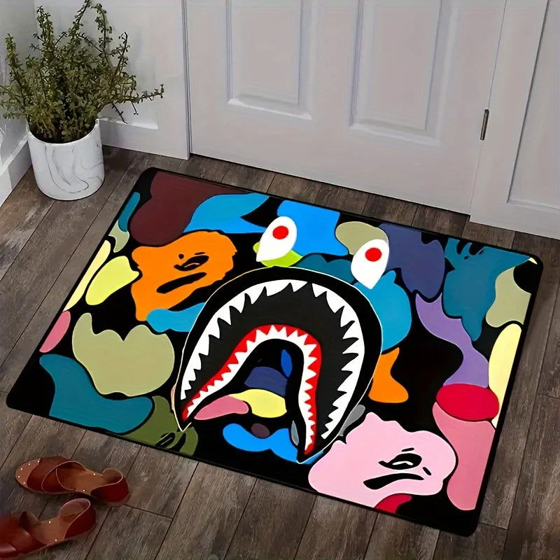 Camo Shark Face Cool Area Rug Non-Slip Large Carpet Washable - LOCKDEALZ