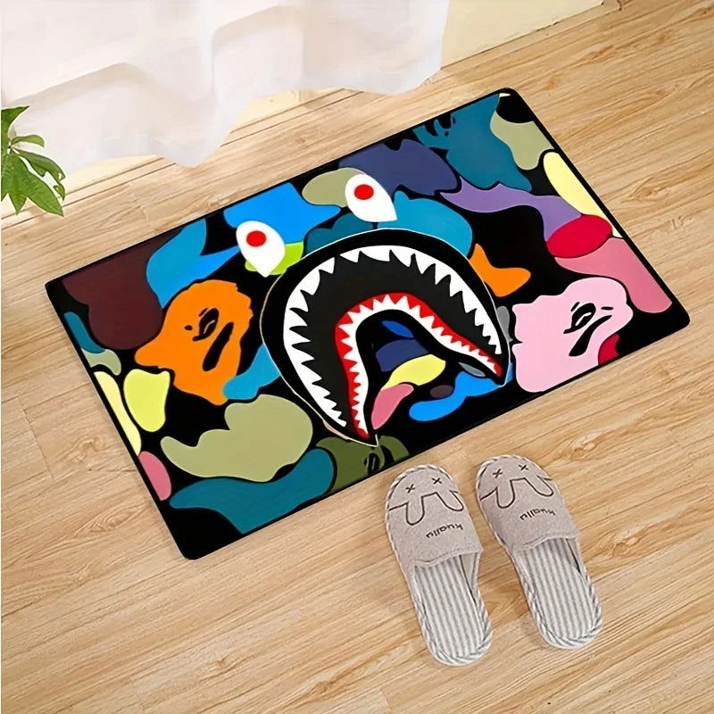 Camo Shark Face Cool Area Rug Non-Slip Large Carpet Washable - LOCKDEALZ