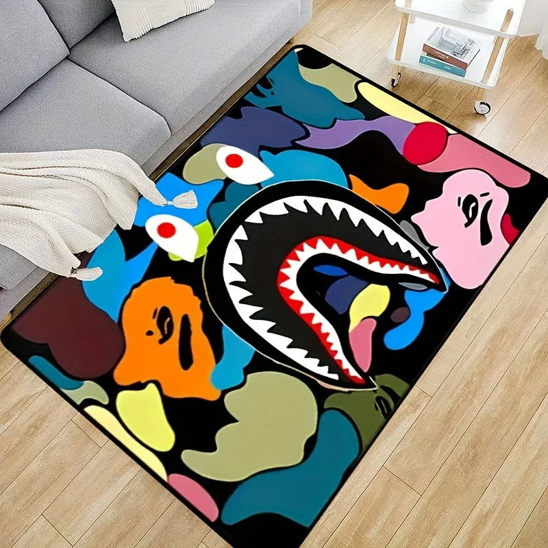 Camo Shark Face Cool Area Rug Non-Slip Large Carpet Washable - LOCKDEALZ