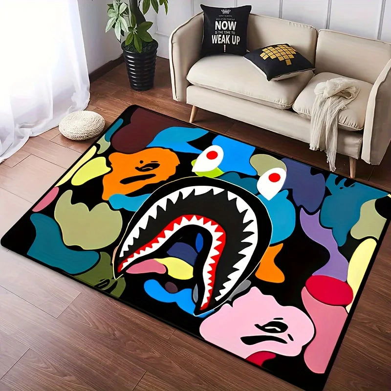 Camo Shark Face Cool Area Rug Non-Slip Large Carpet Washable - LOCKDEALZ