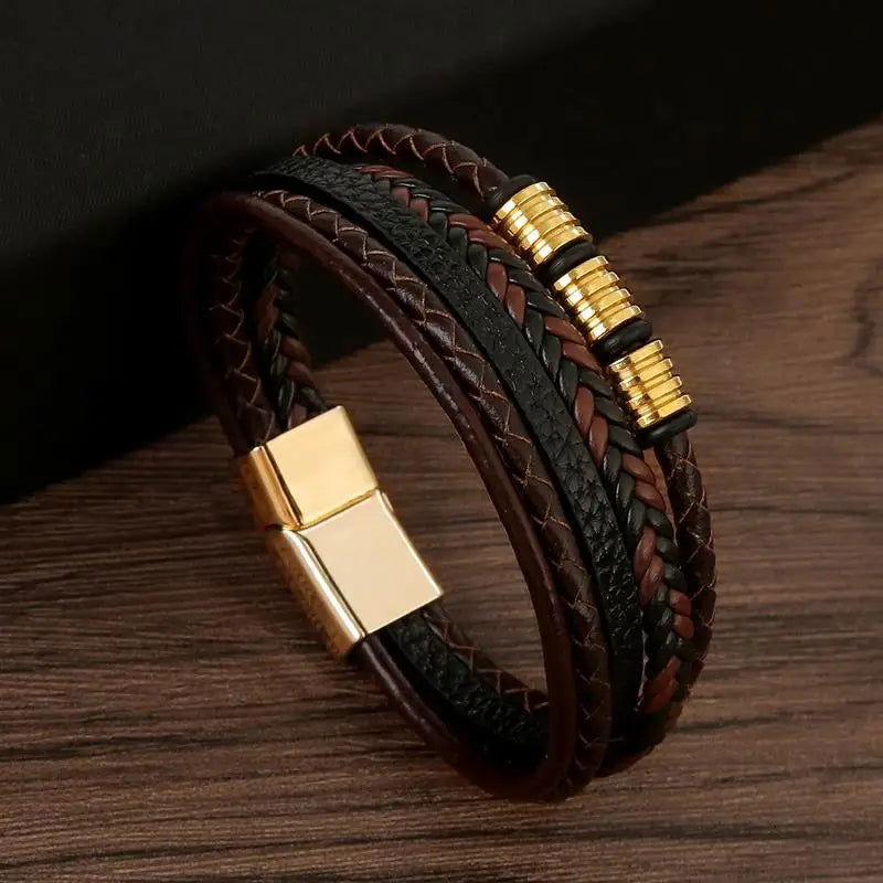 Classic Men's Leather Bracelet New Style Hand-woven Multi-layer Combination - LOCKDEALZ