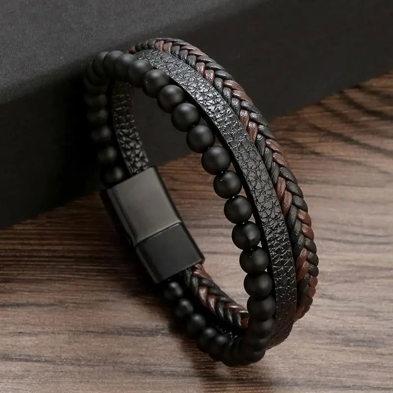 Classic Men's Leather Bracelet New Style Hand-woven Multi-layer Combination - LOCKDEALZ