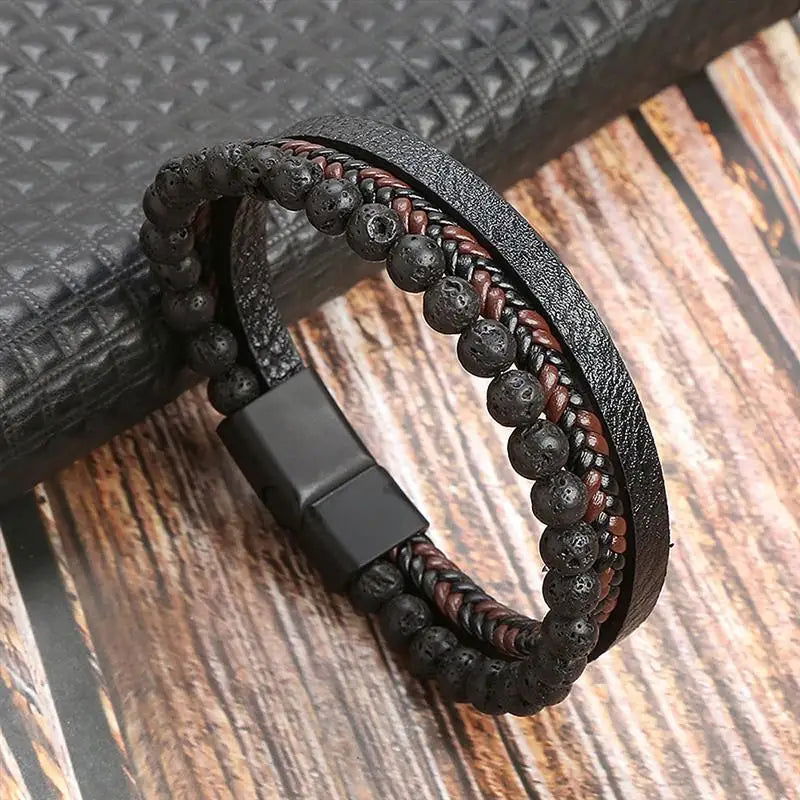 Classic Men's Leather Bracelet New Style Hand-woven Multi-layer Combination - LOCKDEALZ