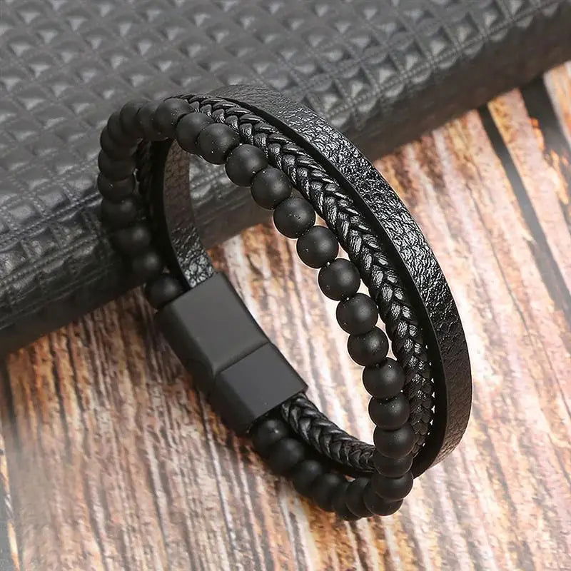 Classic Men's Leather Bracelet New Style Hand-woven Multi-layer Combination - LOCKDEALZ