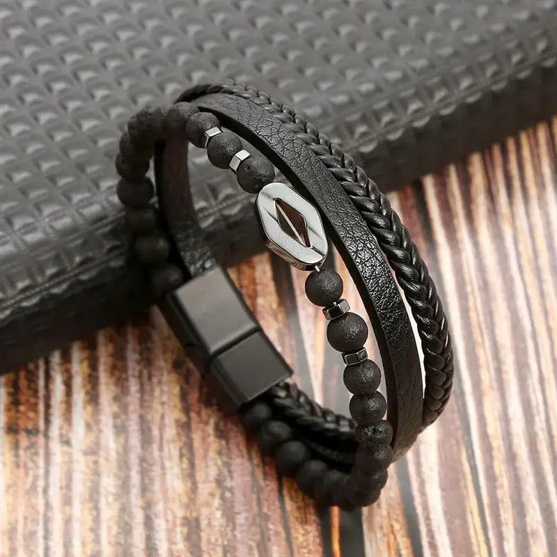 Classic Men's Leather Bracelet New Style Hand-woven Multi-layer Combination - LOCKDEALZ