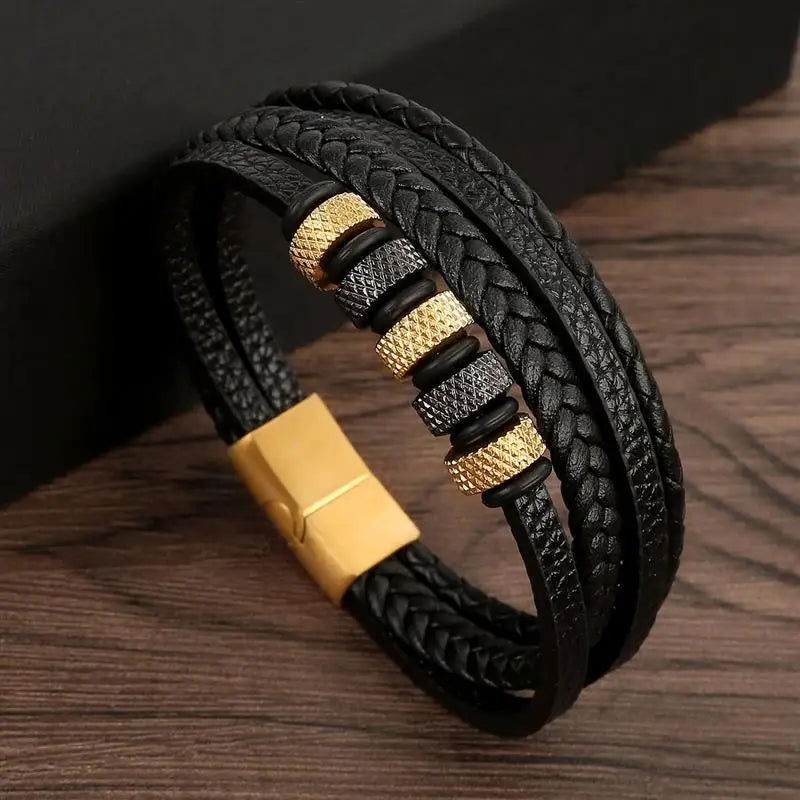 Classic Men's Leather Bracelet New Style Hand-woven Multi-layer Combination - LOCKDEALZ