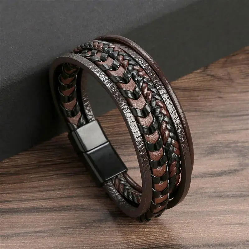 Classic Men's Leather Bracelet New Style Hand-woven Multi-layer Combination - LOCKDEALZ