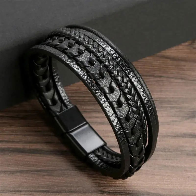 Classic Men's Leather Bracelet New Style Hand-woven Multi-layer Combination - LOCKDEALZ