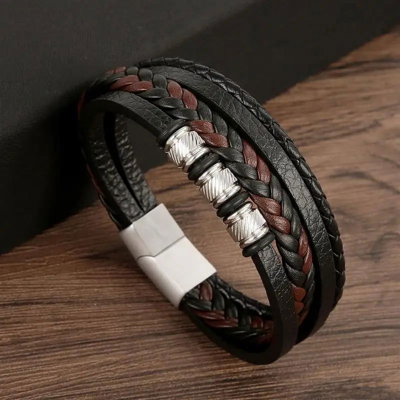 Classic Men's Leather Bracelet New Style Hand-woven Multi-layer Combination - LOCKDEALZ