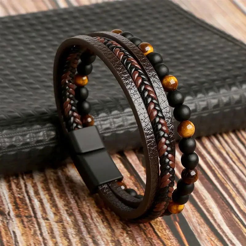 Classic Men's Leather Bracelet New Style Hand-woven Multi-layer Combination - LOCKDEALZ