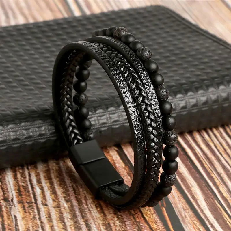 Classic Men's Leather Bracelet New Style Hand-woven Multi-layer Combination - LOCKDEALZ