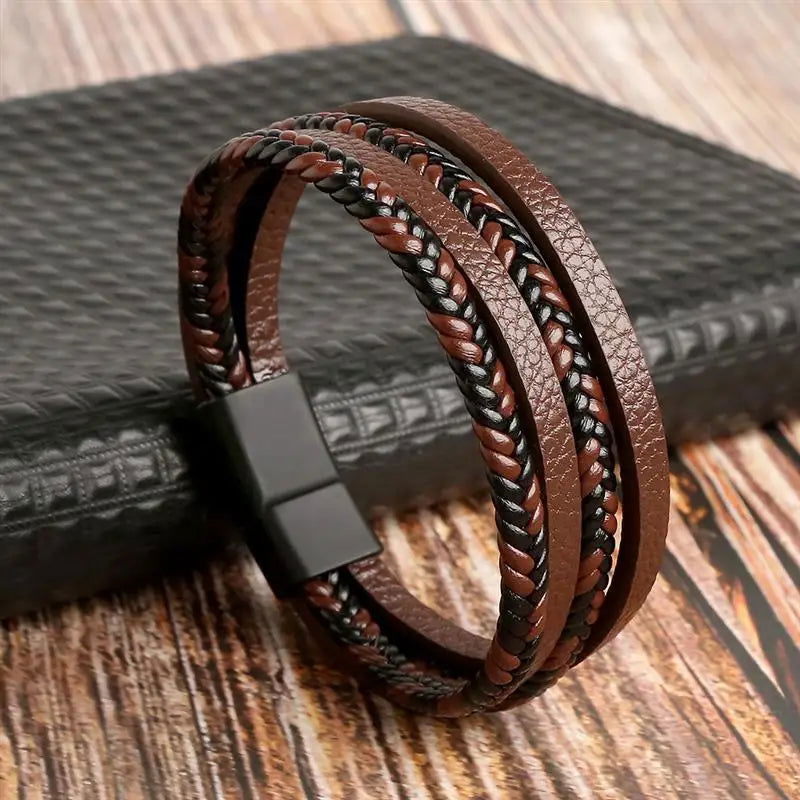 Classic Men's Leather Bracelet New Style Hand-woven Multi-layer Combination - LOCKDEALZ