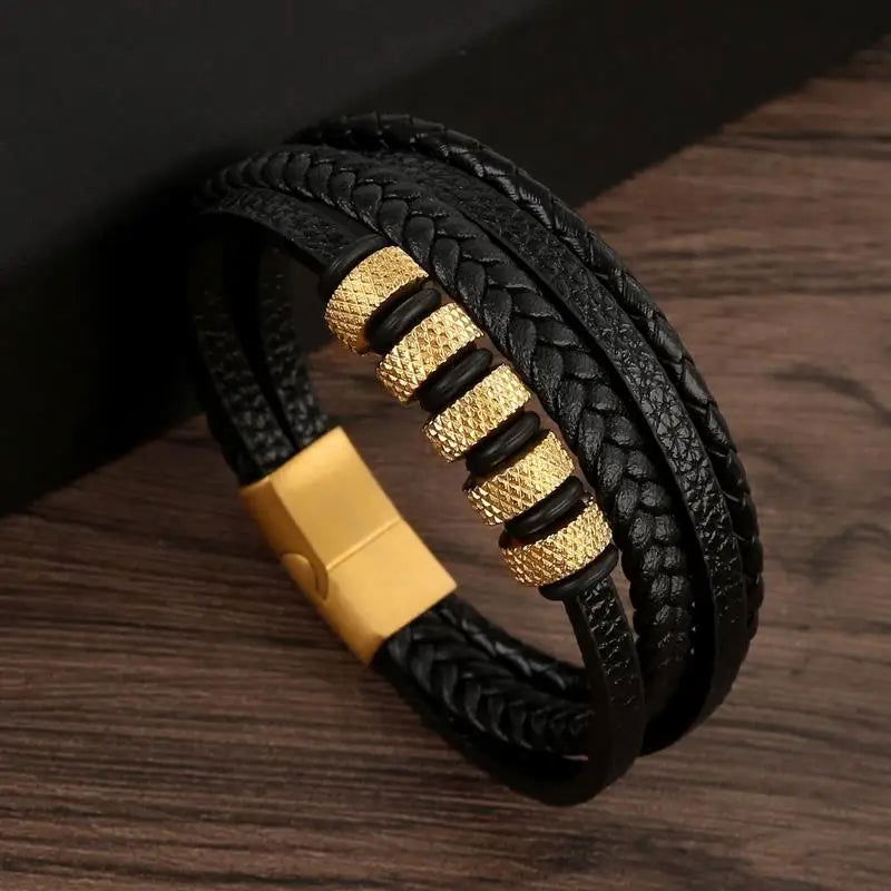 Classic Men's Leather Bracelet New Style Hand-woven Multi-layer Combination - LOCKDEALZ