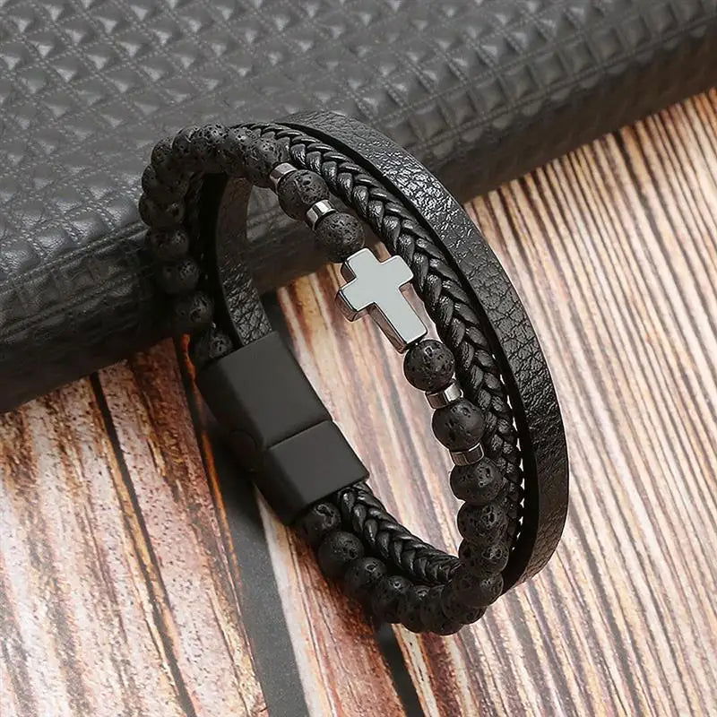 Classic Men's Leather Bracelet New Style Hand-woven Multi-layer Combination - LOCKDEALZ