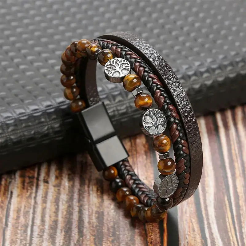 Classic Men's Leather Bracelet New Style Hand-woven Multi-layer Combination - LOCKDEALZ